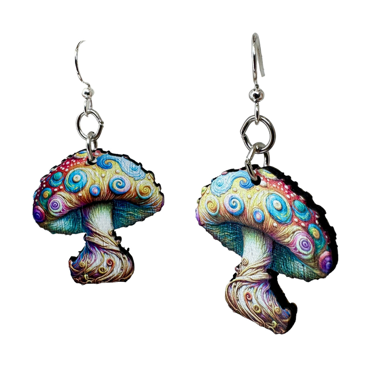 Van Gogh Mushroom Wooden Earrings