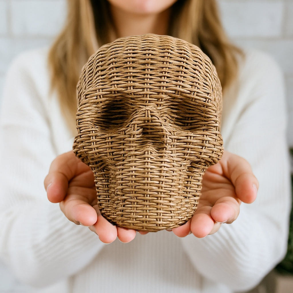 Woven Rattan-Style Skull Decor