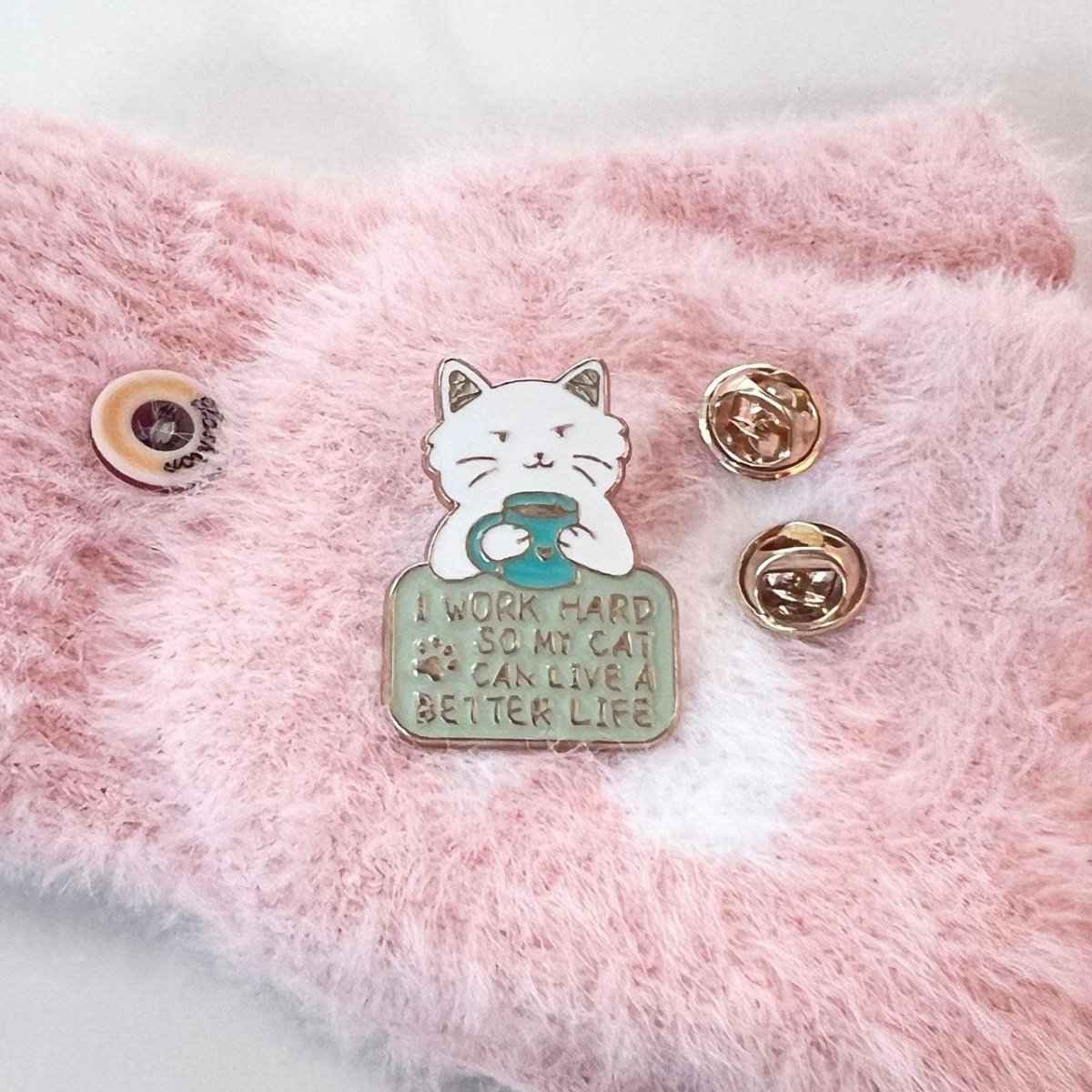 Work Hard Cat Enamel Pin – Funny Accessory for Cat Lovers