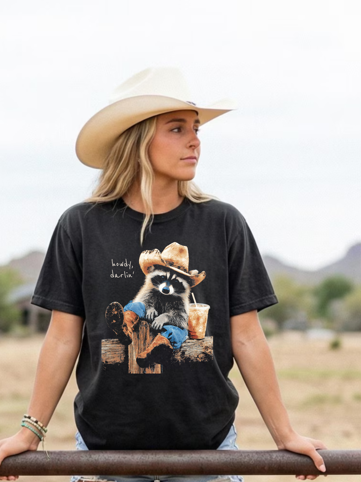 Howdy Darlin’ Raccoon Cowgirl Tee