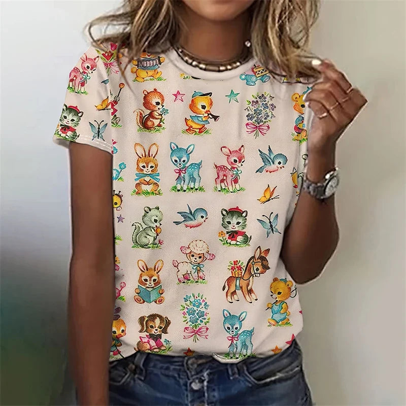 Vintage Storybook Animals All-Over Print Women's Tee
