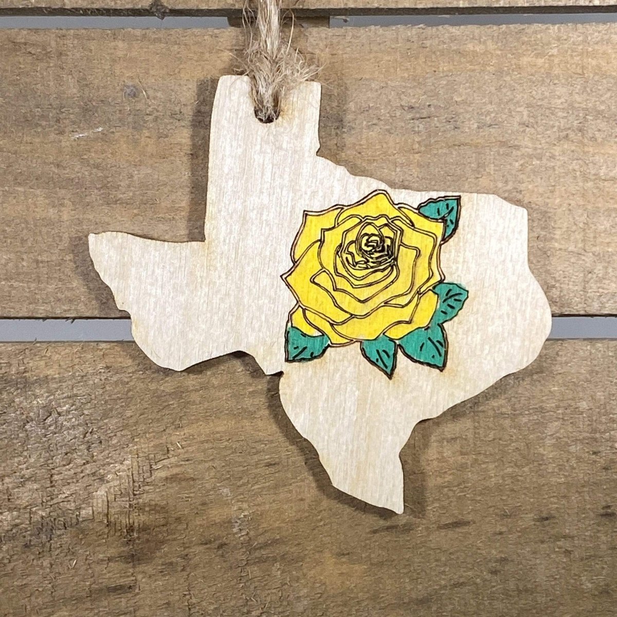 Yellow Rose of Texas Wooden Christmas Ornament | State Flower Decor