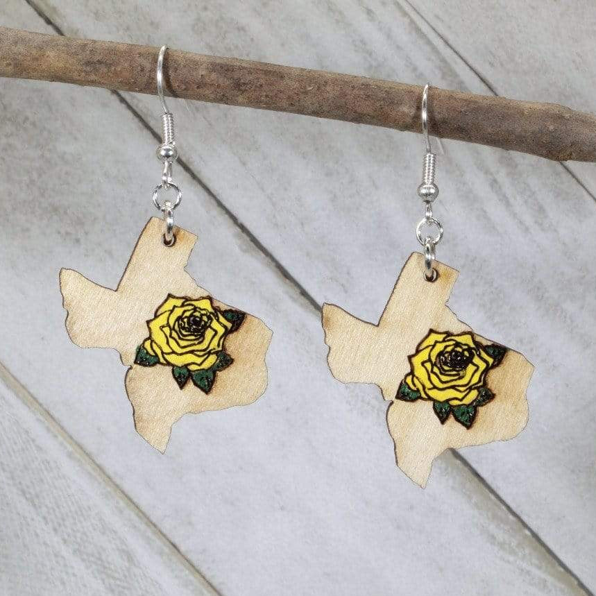 Yellow Rose of Texas Wooden Earrings | State Flower Jewelry