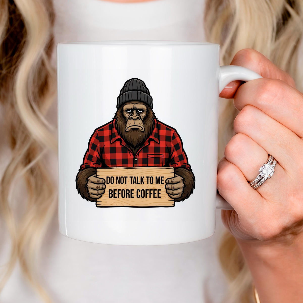 Bigfoot Coffee Mug | Funny Sasquatch "Don't Talk Before Coffee" Mug