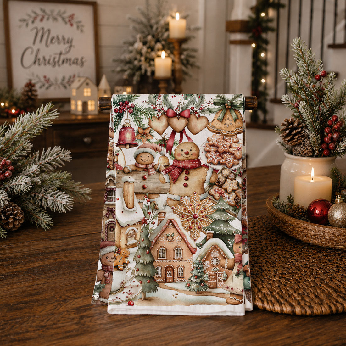 Vintage Gingerbread Christmas Kitchen Towel