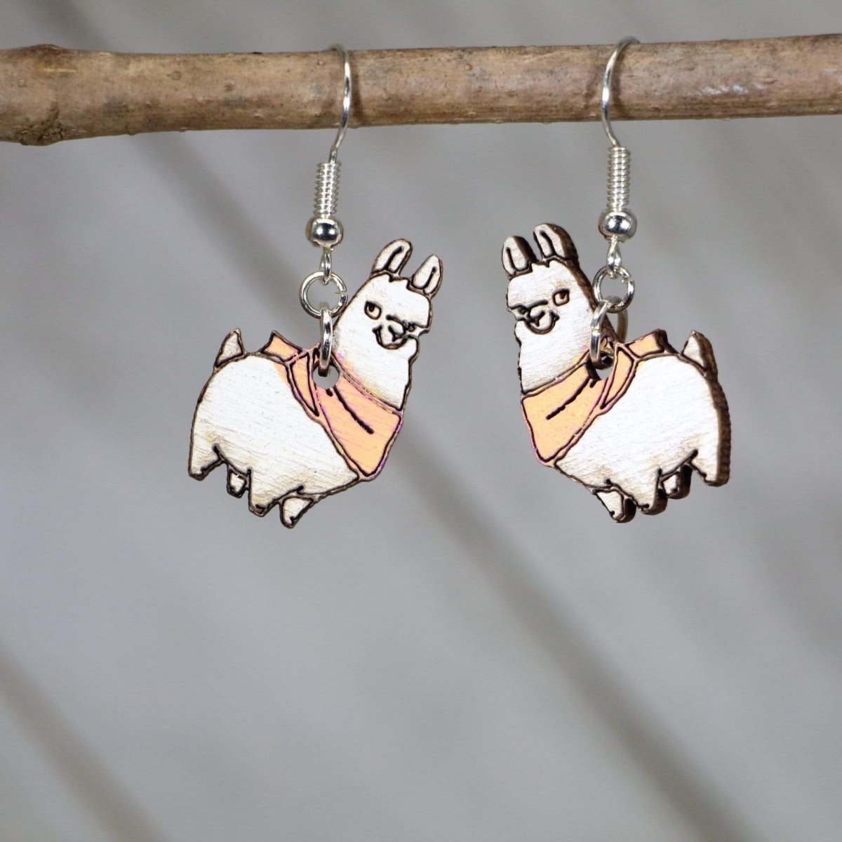 Llama with Scarf Wooden Earrings | Cute Winter Animal Jewelry