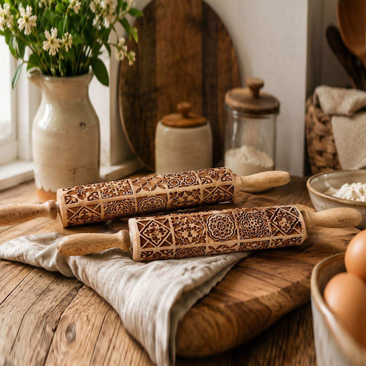 Decorative Embossed Wooden Rolling Pins for Baking