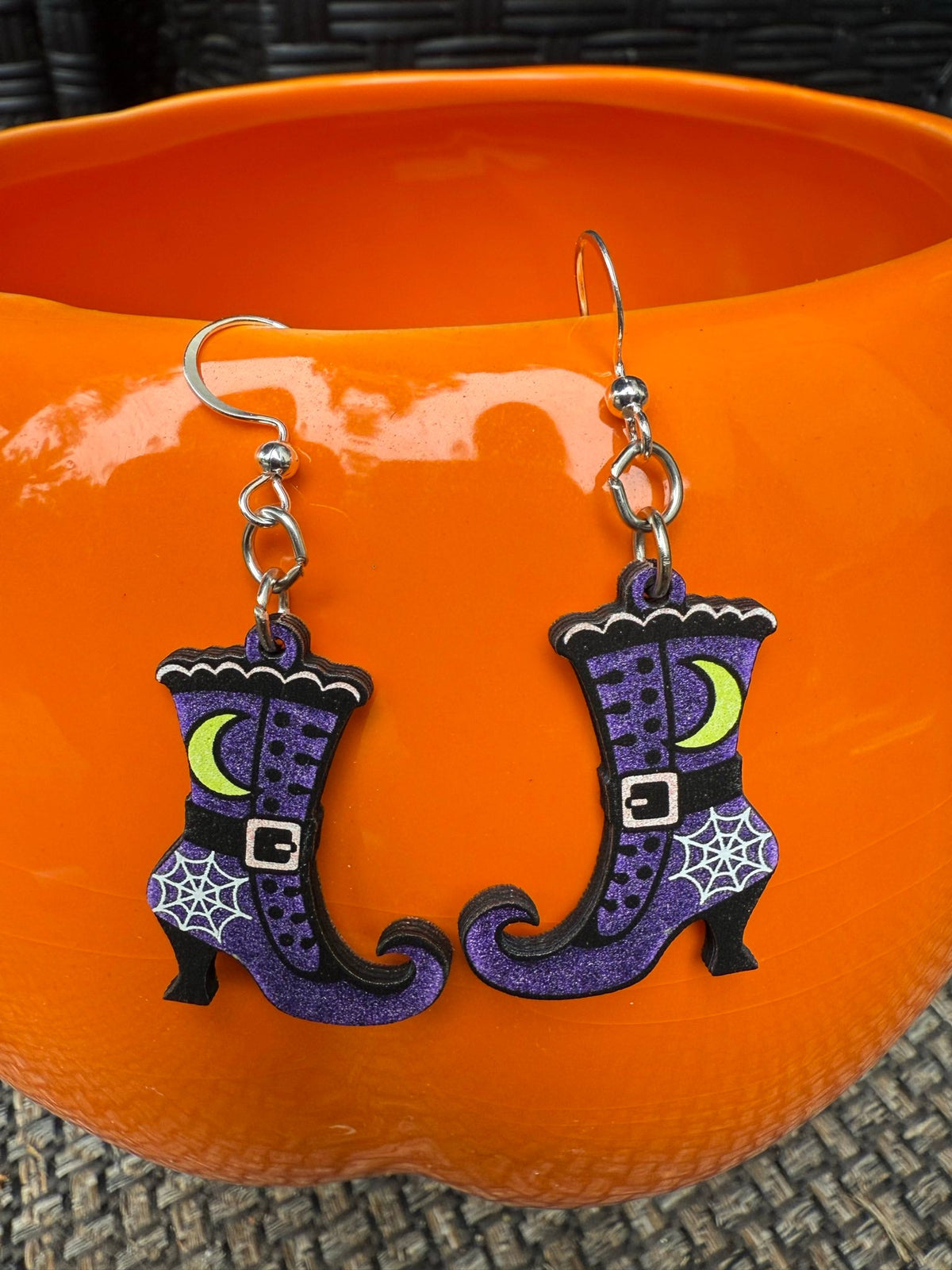 Witch Boot Wooden Earrings