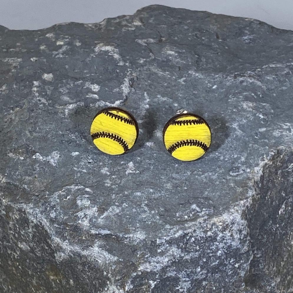 Softball Wooden Dangle Earrings | Sports Jewelry