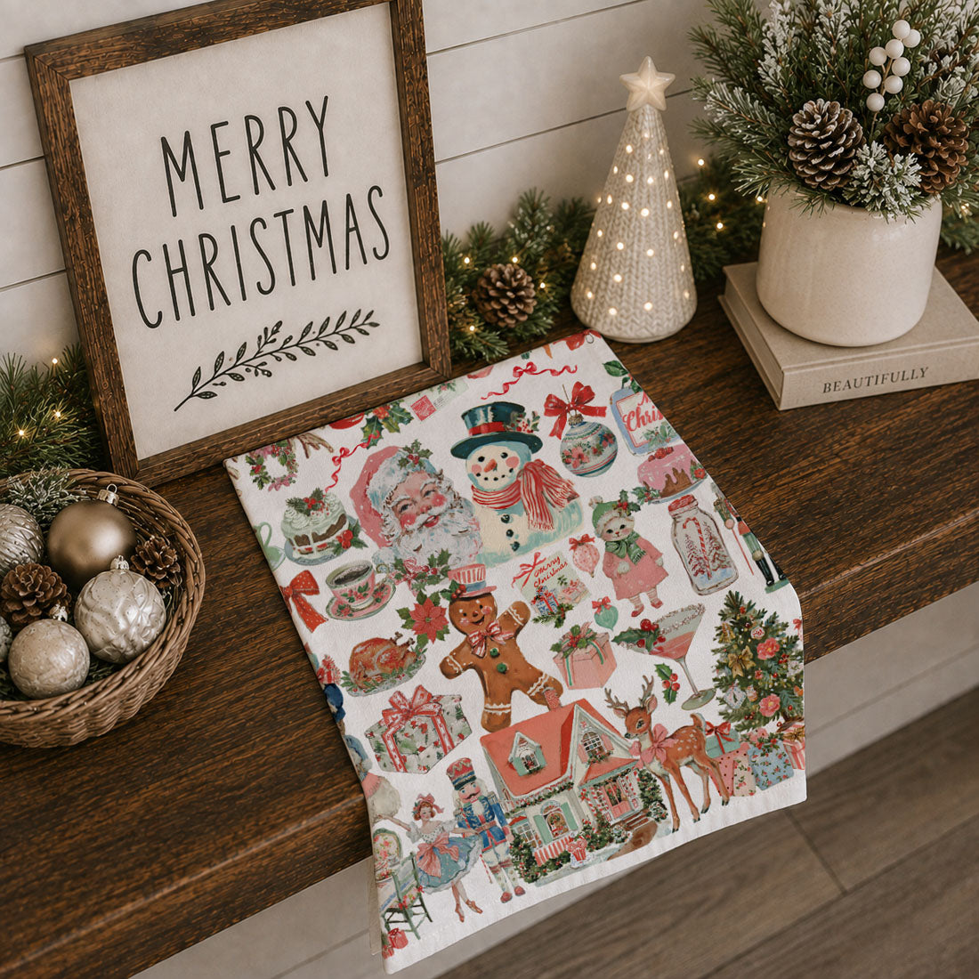 Vintage Christmas Storybook Kitchen Towel