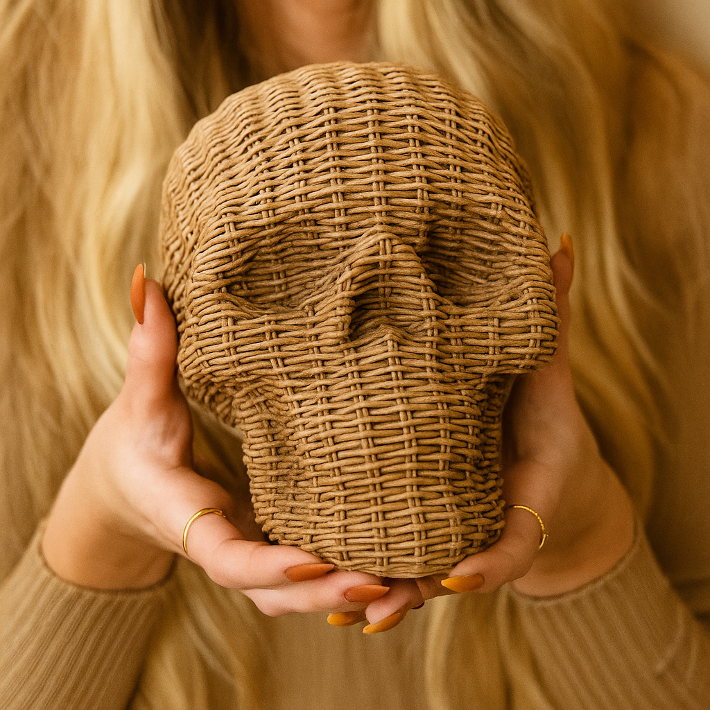 Woven Rattan-Style Skull Decor