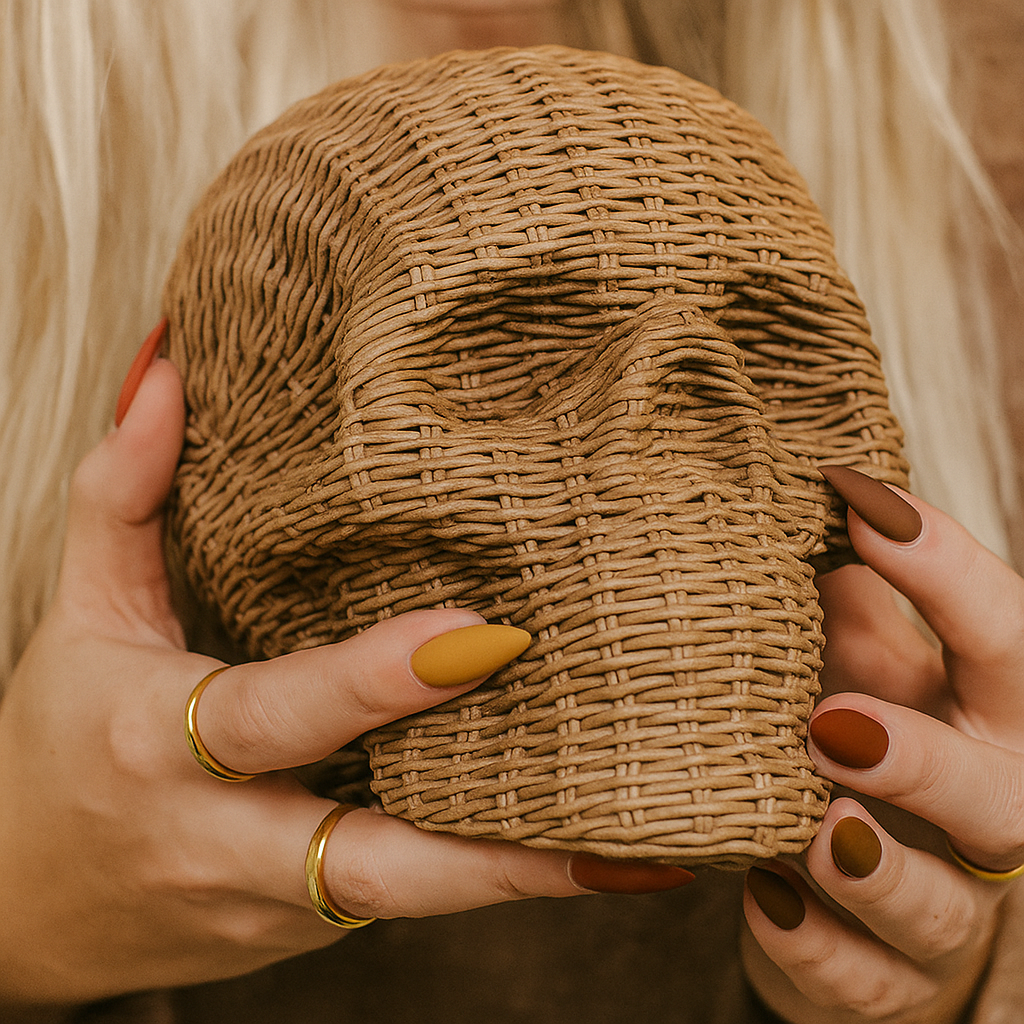 Woven Rattan-Style Skull Decor