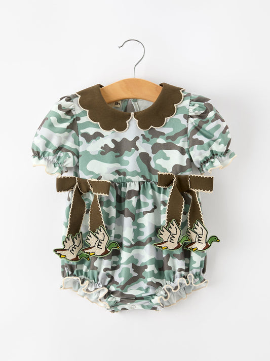 Fall Camo Bow Ruffle Bubble Romper