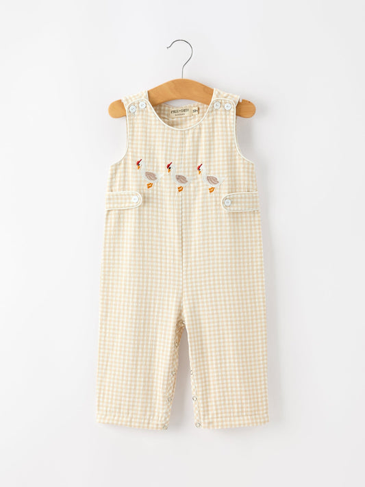 Goose Embroidered Beige Plaid Baby Jon Jon