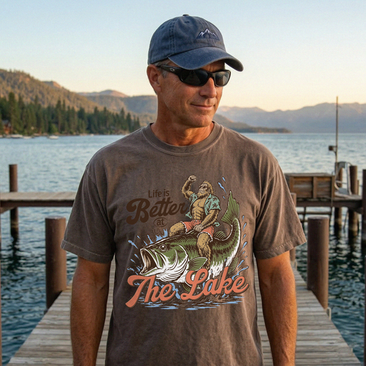 Life Is Better at the Lake | Sasquatch Fishing Graphic T-Shirt