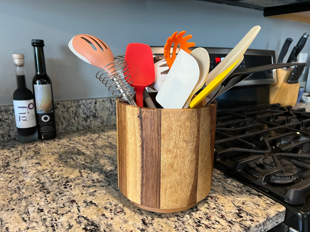 Acacia Wood Rotating Utensil Holder