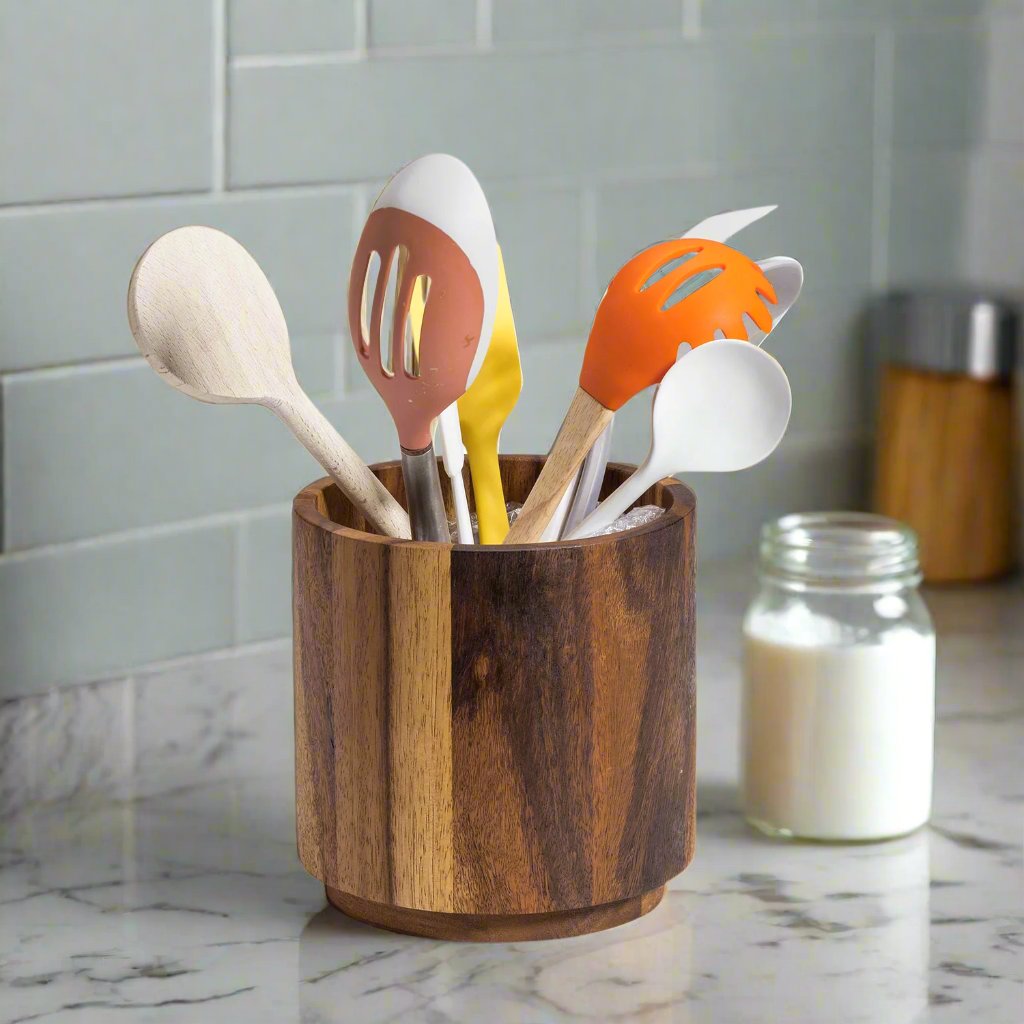 Acacia Wood Rotating Utensil Holder