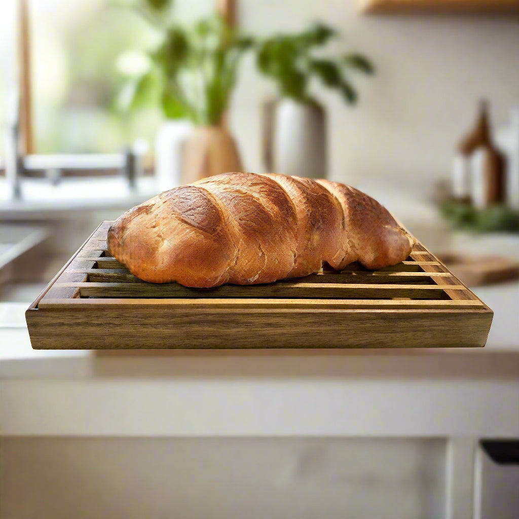 Acacia Wood 3-in-1 Bread Tray, Trivet & Crumb Catcher