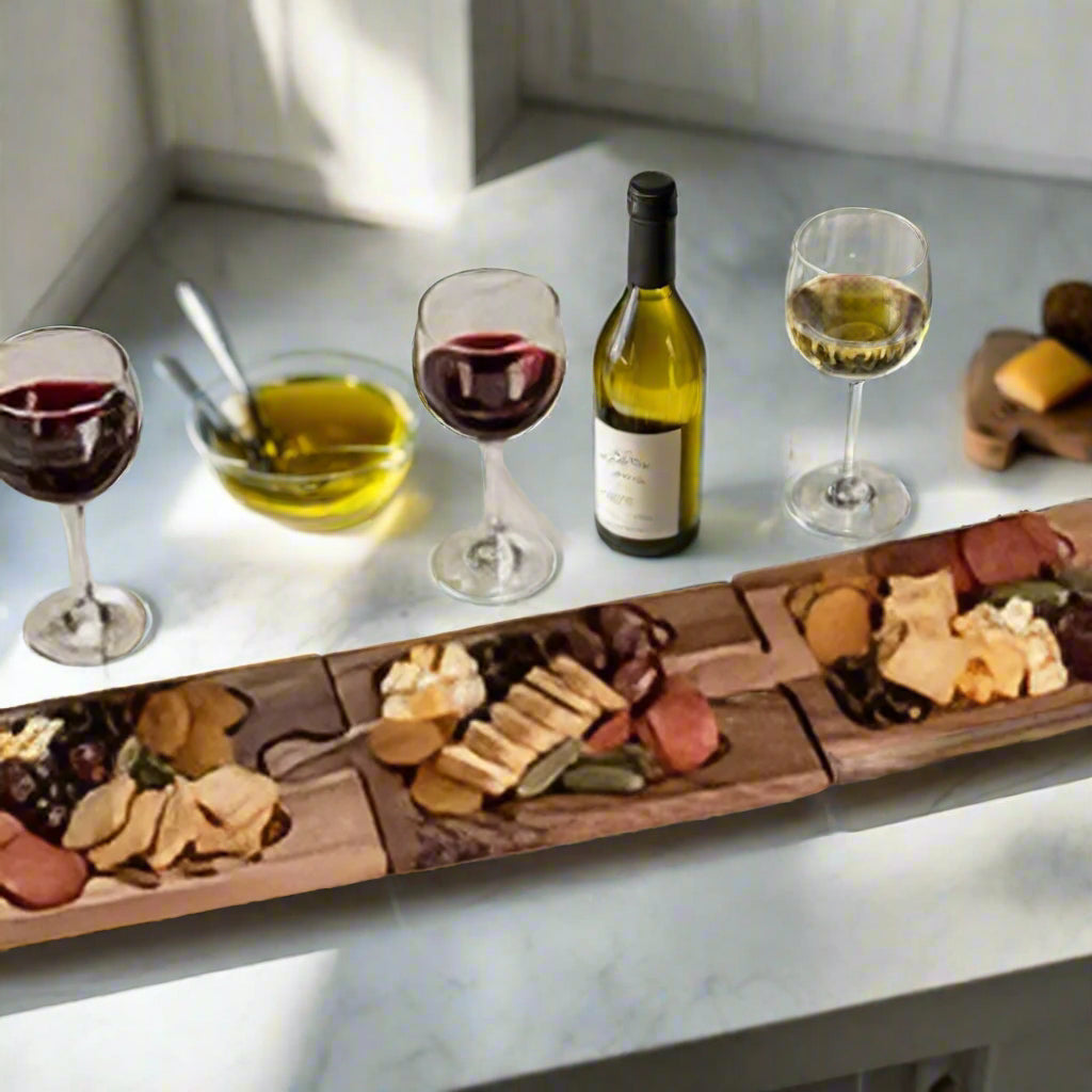Acacia Wood Puzzle Charcuterie Board & Wine Glass Holder
