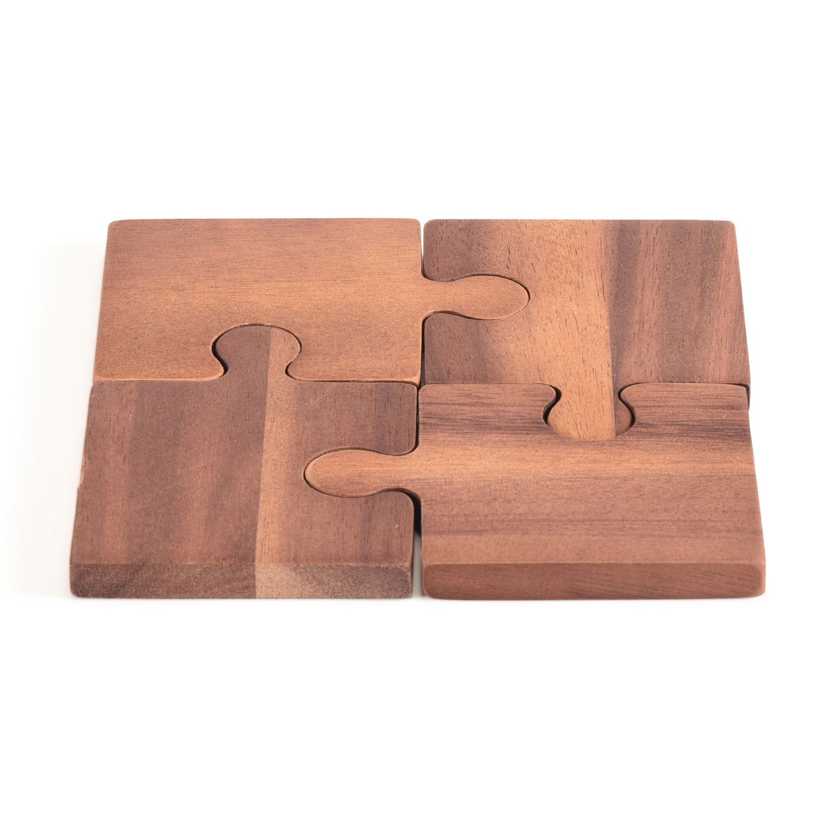 Acacia Wood Puzzle Piece Coasters & Trivet – Set of 4