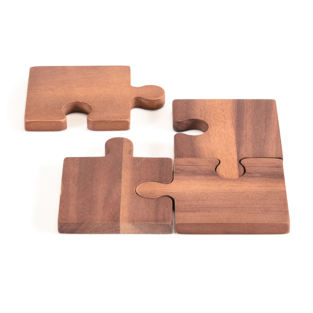 Acacia Wood Puzzle Piece Coasters & Trivet – Set of 4