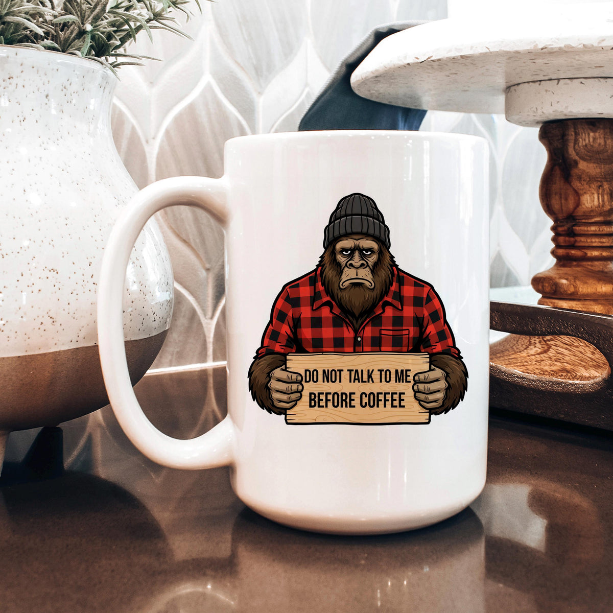Bigfoot Coffee Mug | Funny Sasquatch "Don't Talk Before Coffee" Mug