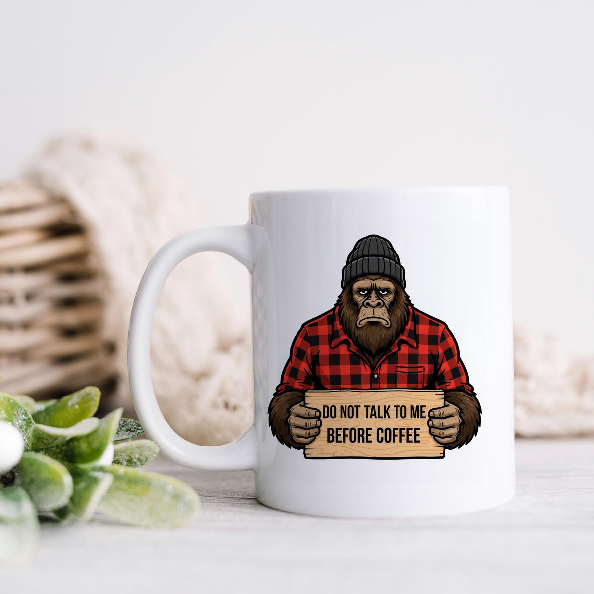 Bigfoot Coffee Mug | Funny Sasquatch "Don't Talk Before Coffee" Mug