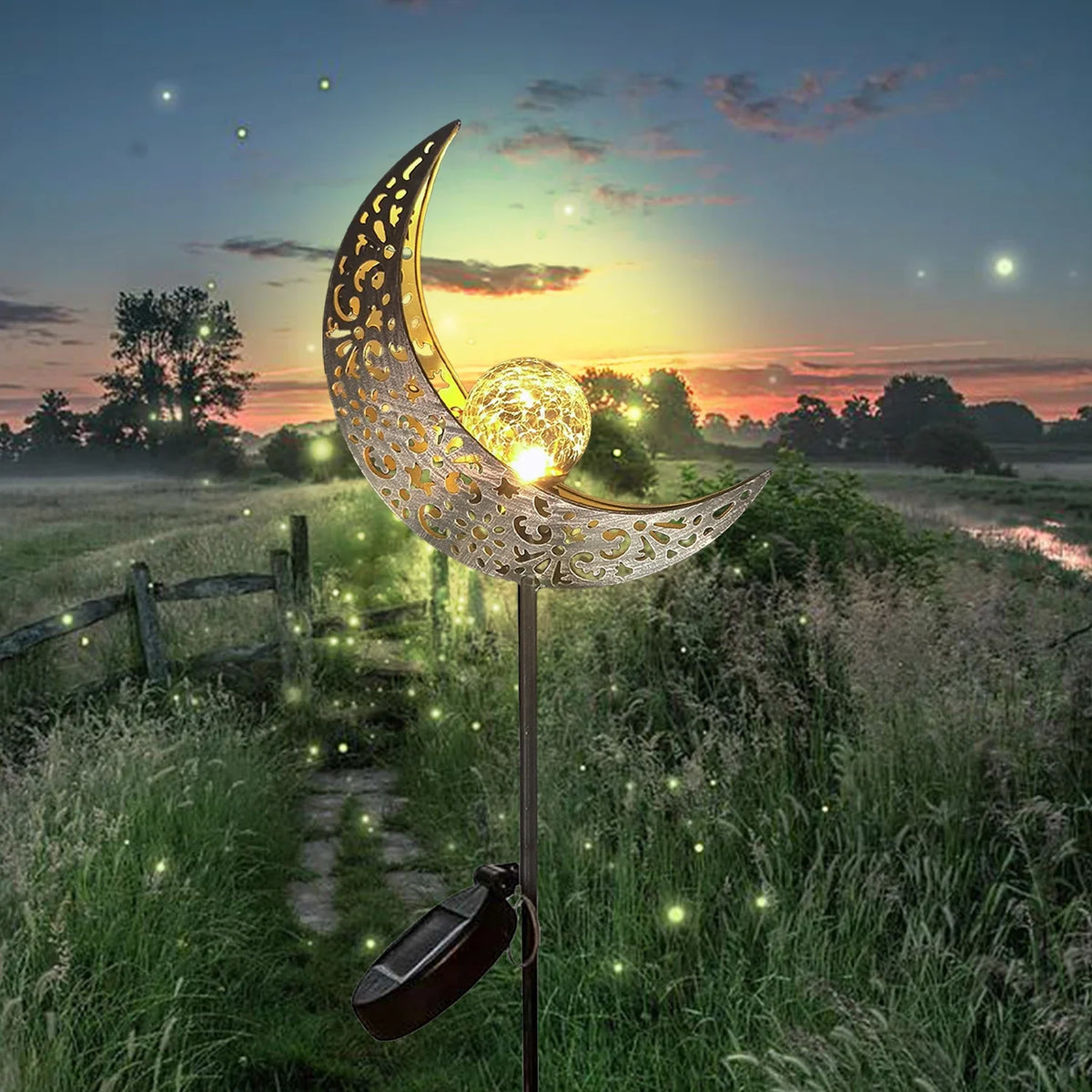 1 PC Fairy Moon-Shaped Iron Solar Lamp Outdoor Garden