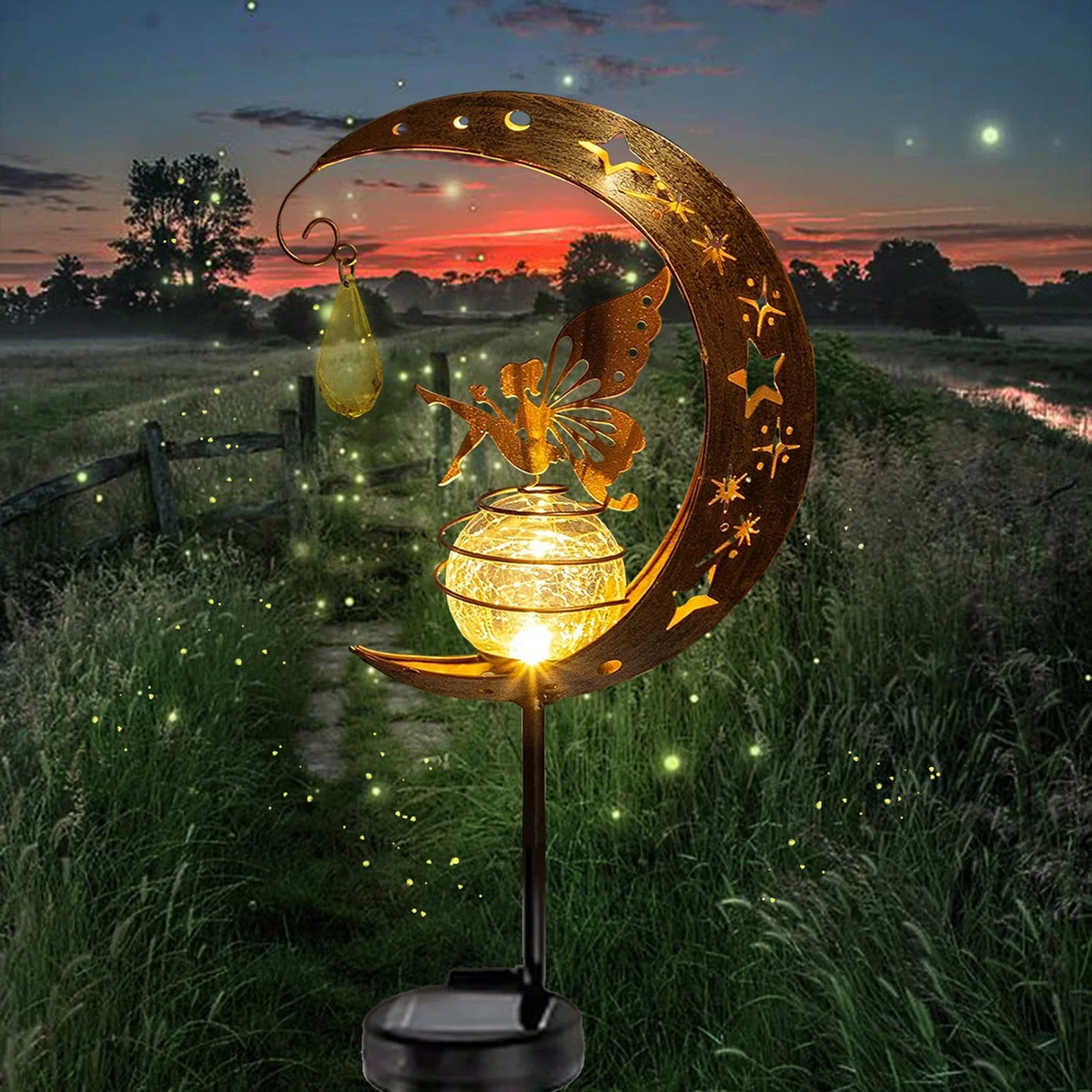 1 PC Fairy Moon-Shaped Iron Solar Lamp Outdoor Garden