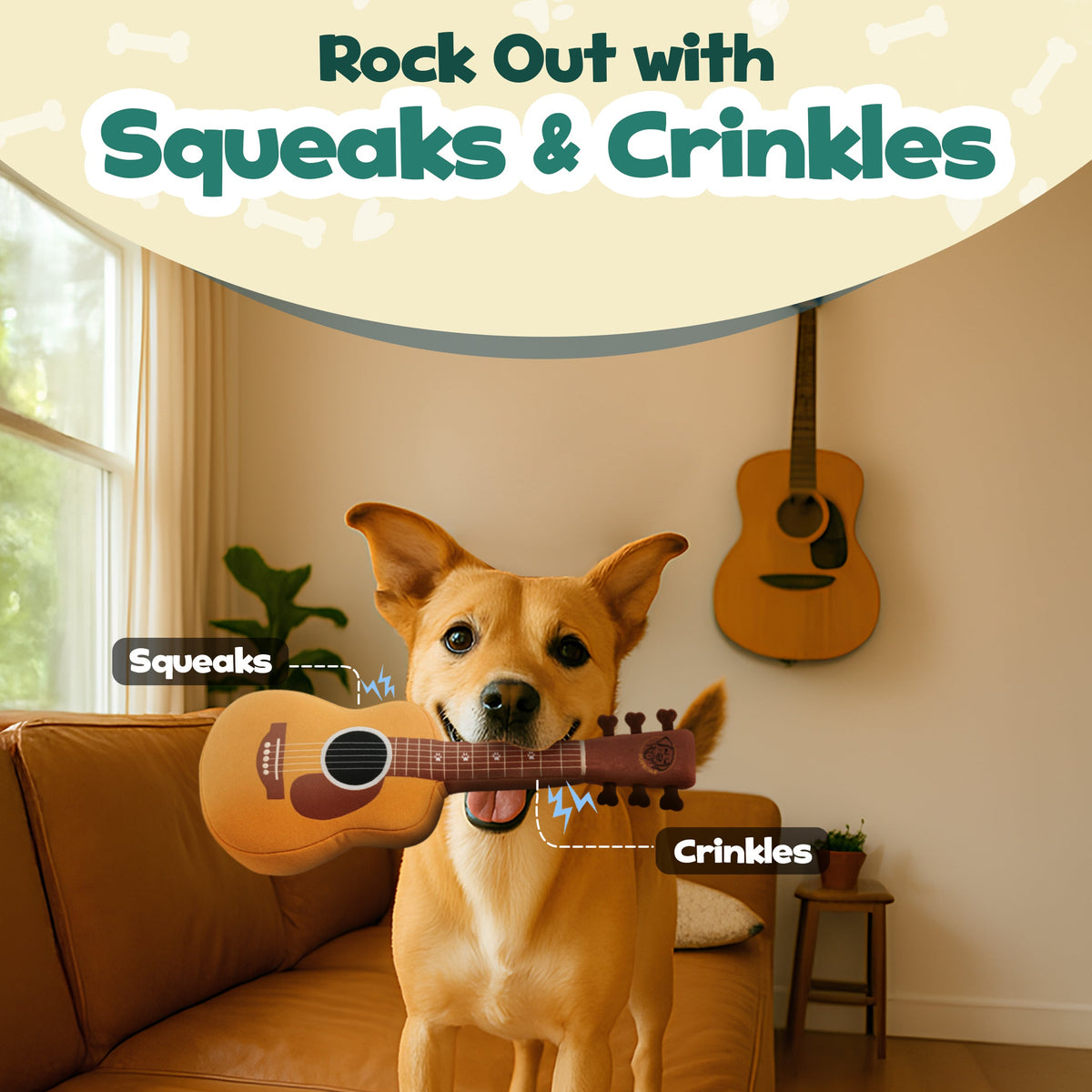 Guitar Squeaky & Crinkle Dog Toy