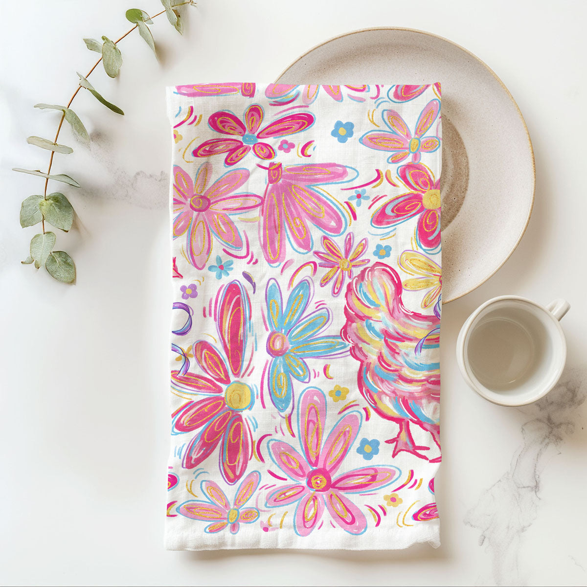 Boho Floral Chicken Kitchen Towel