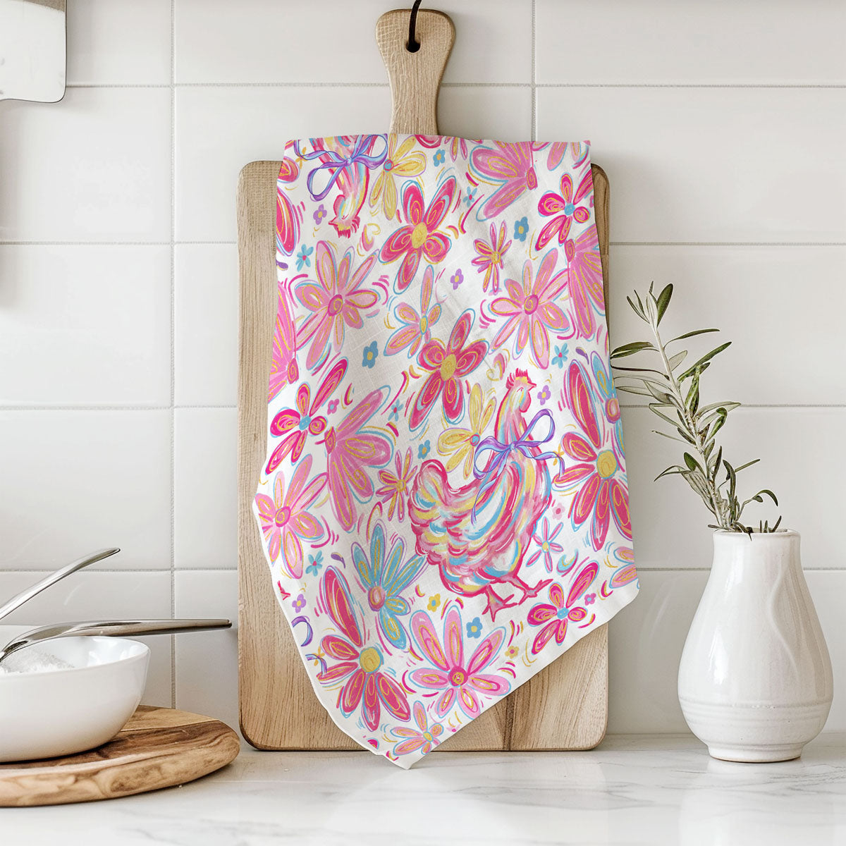 Boho Floral Chicken Kitchen Towel