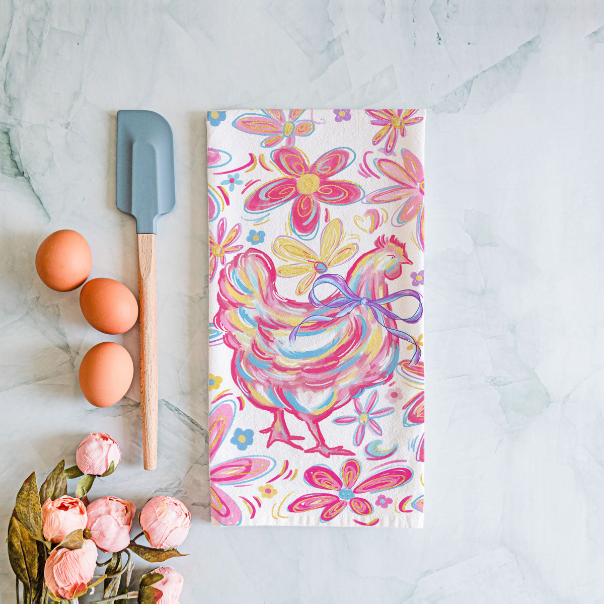 Boho Floral Chicken Kitchen Towel