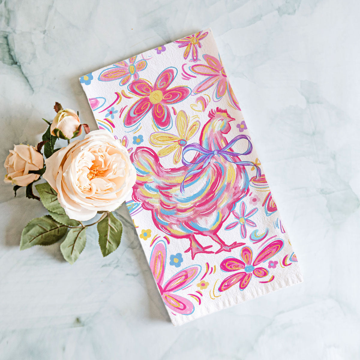 Boho Floral Chicken Kitchen Towel
