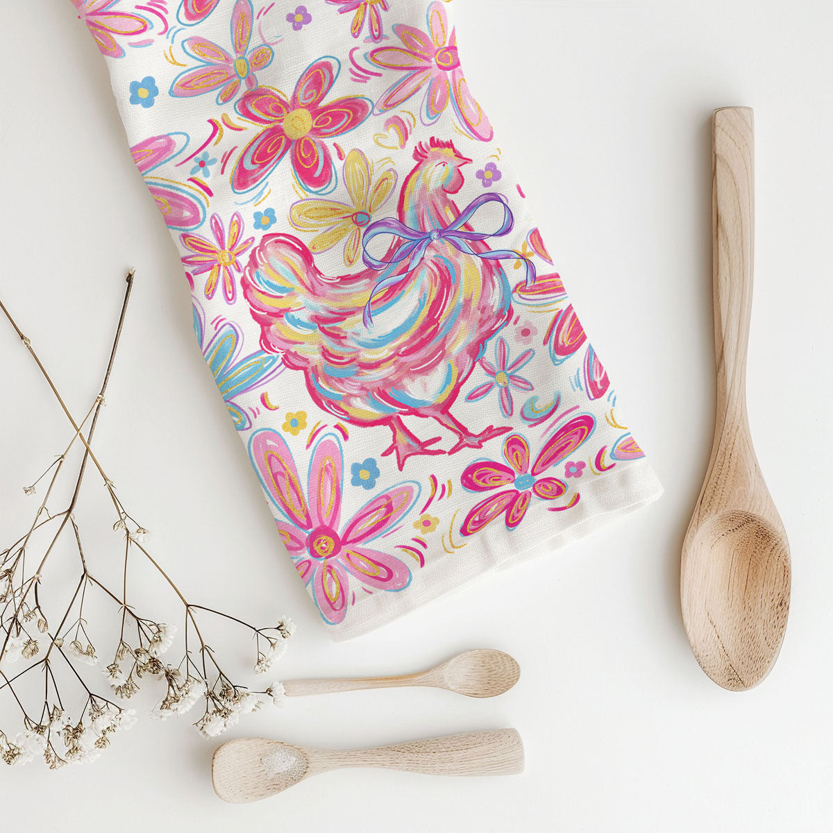 Boho Floral Chicken Kitchen Towel