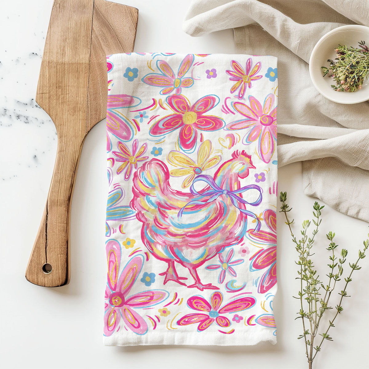 Boho Floral Chicken Kitchen Towel