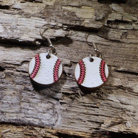 Baseball Wooden Dangle Earrings | Sports Jewelry