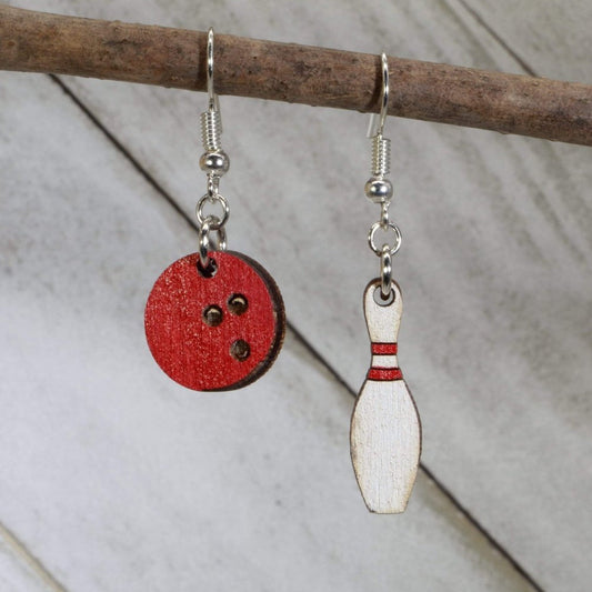 Bowling Pin Ball Wooden Earrings | Bowling Sports Jewelry
