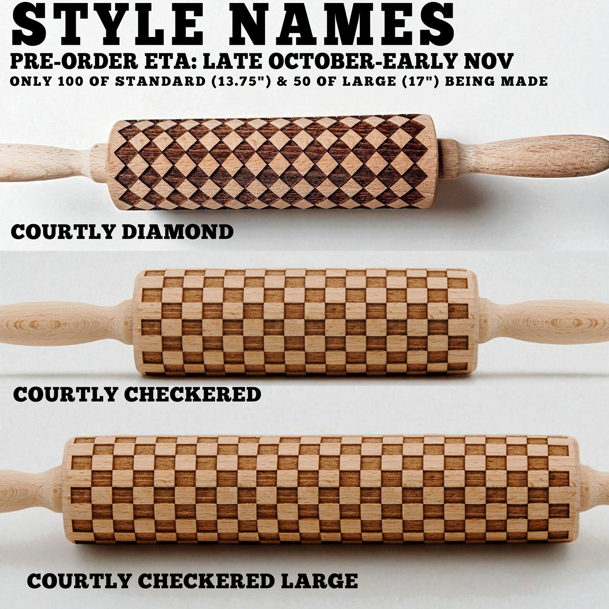 Courtly Check & Diamond Wooden Rolling Pin