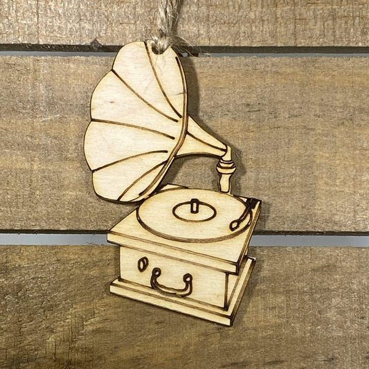 Victorian Gramophone Wooden Christmas Ornament | Vintage Music Holiday Decor