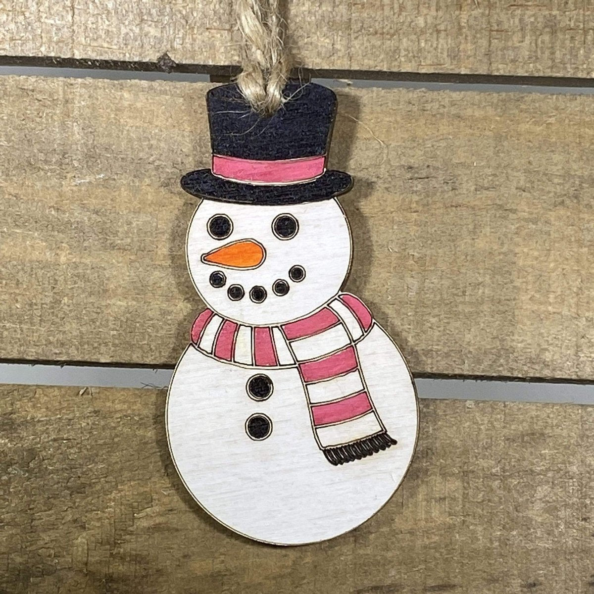Carrot Nose Snowman Wooden Christmas Ornament | Winter Holiday Decor
