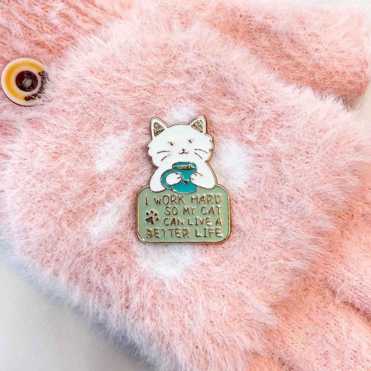 Work Hard Cat Enamel Pin – Funny Accessory for Cat Lovers