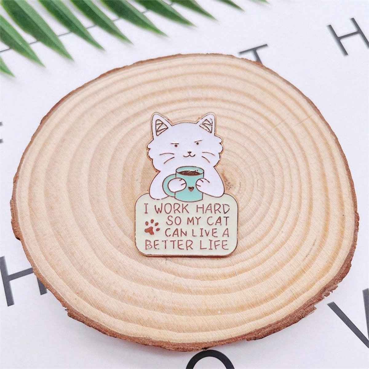 Work Hard Cat Enamel Pin – Funny Accessory for Cat Lovers