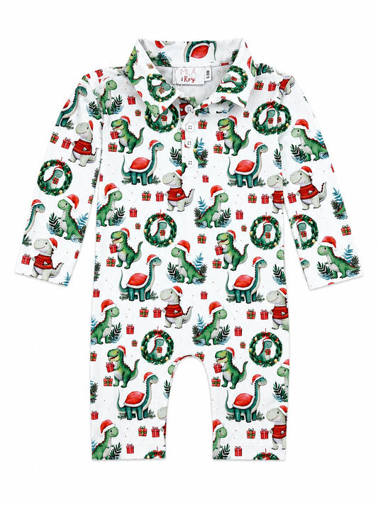 Santa Saurus Long-Sleeve Polo One-Piece