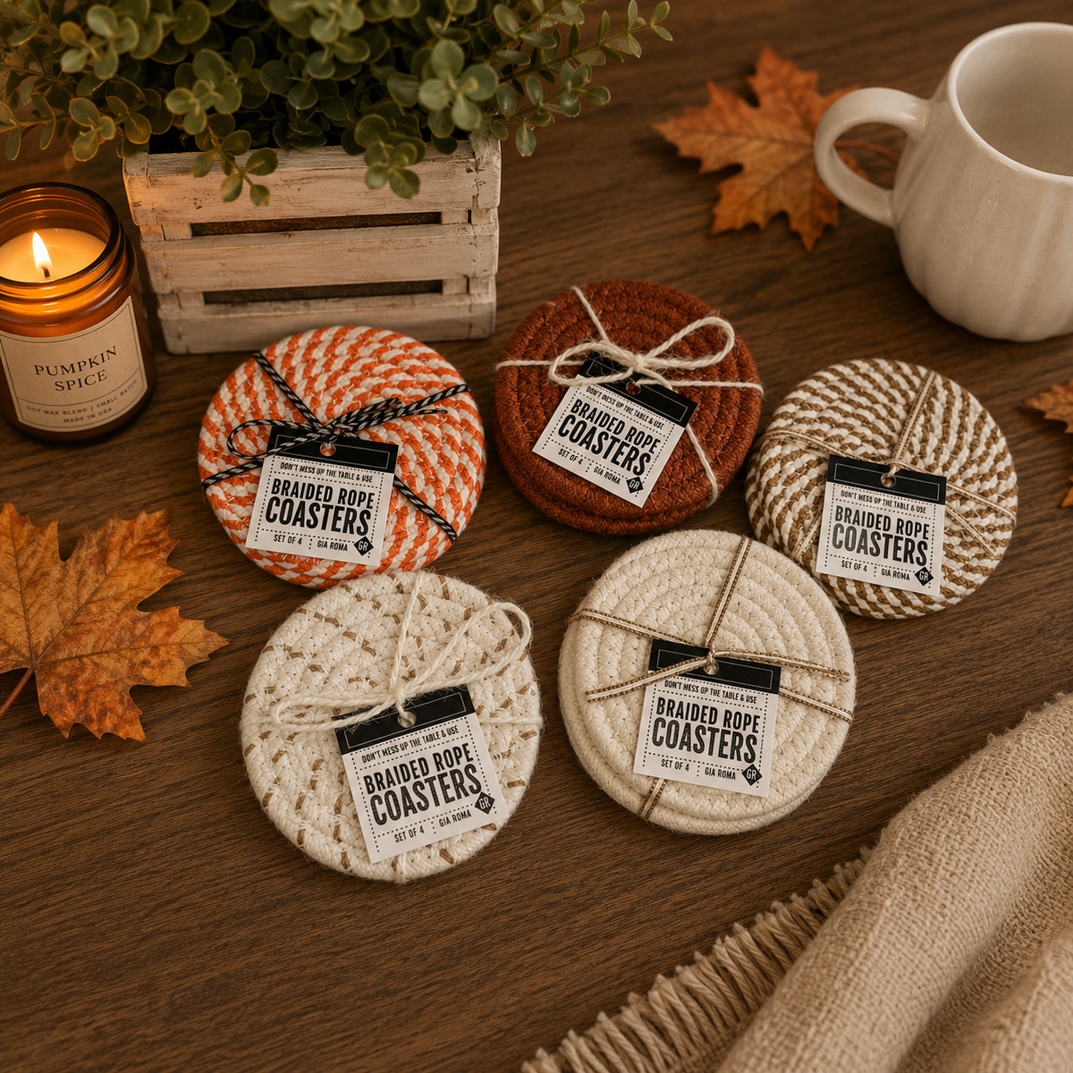 Handcrafted Braided Fabric Coasters