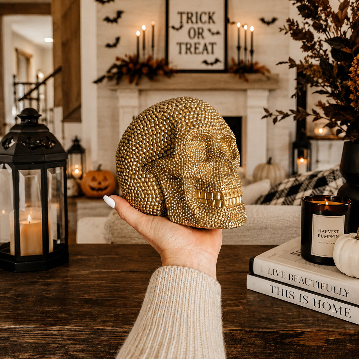 Decorative Jeweled Resin Skull | Gold or Silver