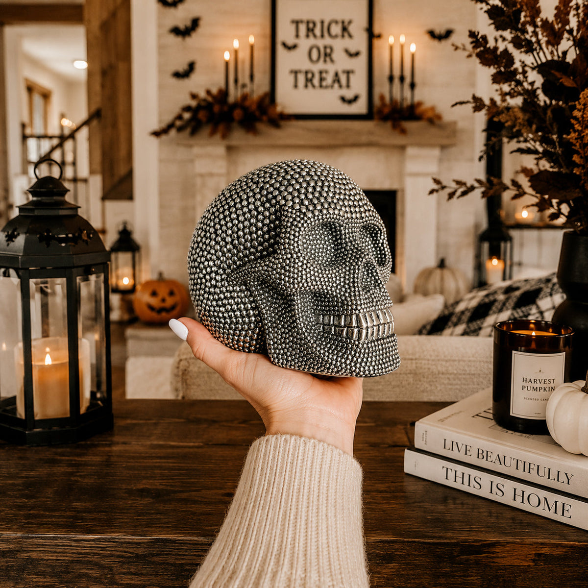Decorative Jeweled Resin Skull | Gold or Silver