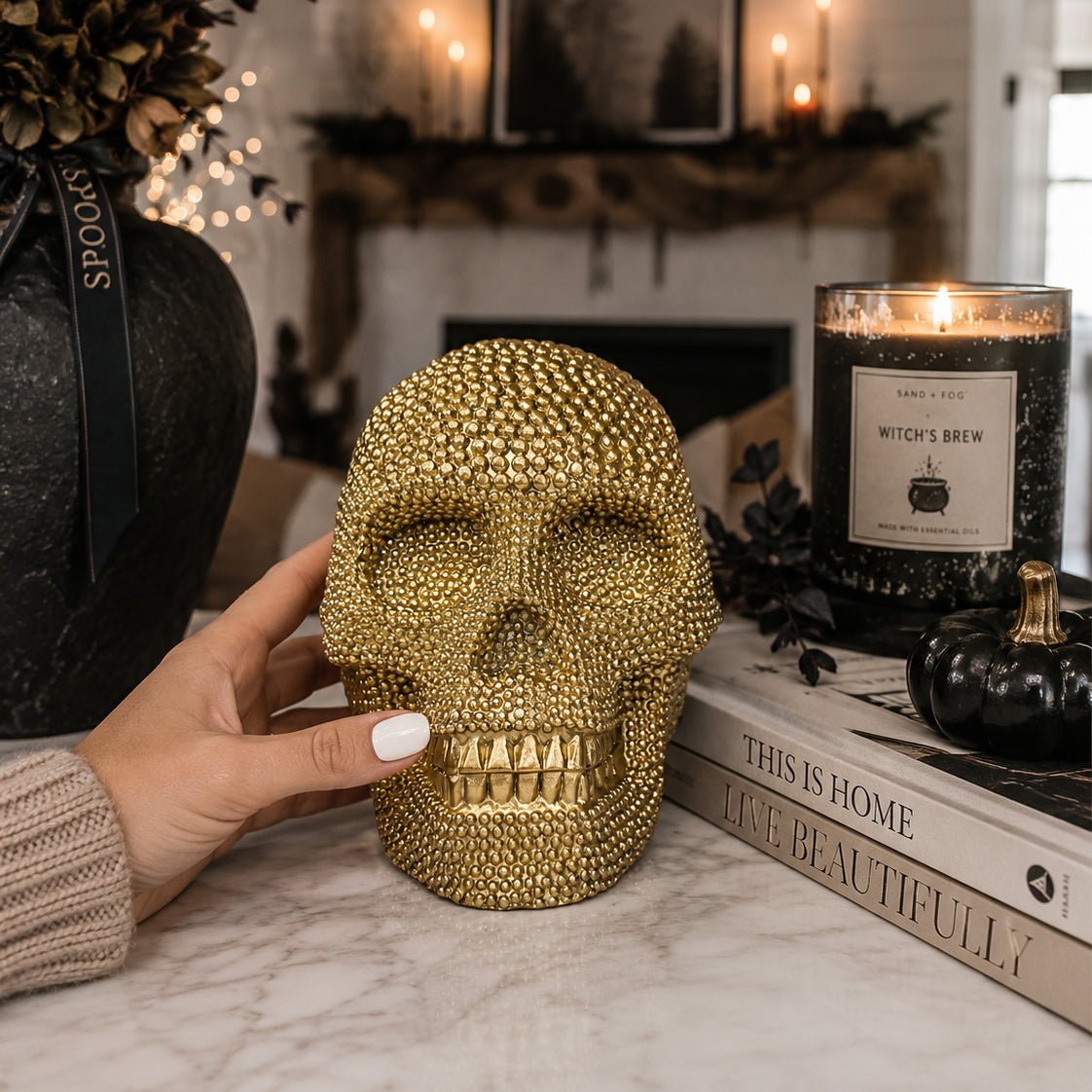 Decorative Jeweled Resin Skull | Gold or Silver