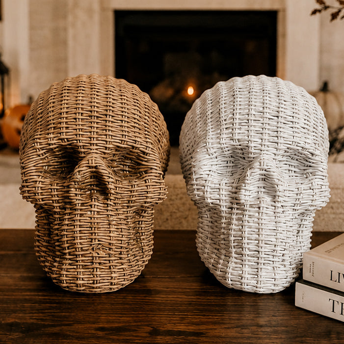 Woven Rattan-Style Skull Decor