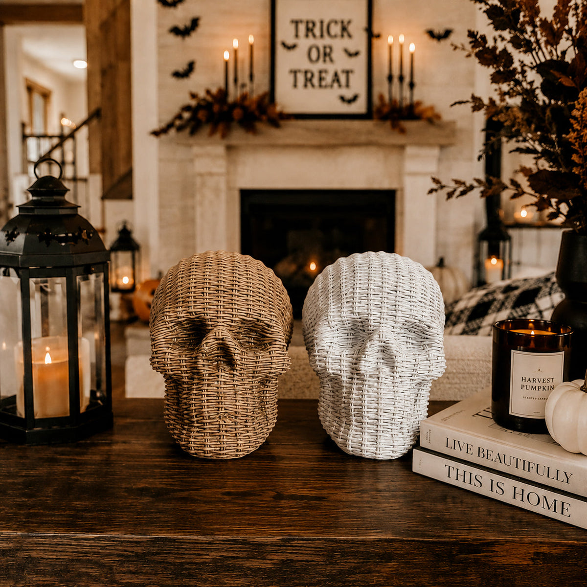 Woven Rattan-Style Skull Decor